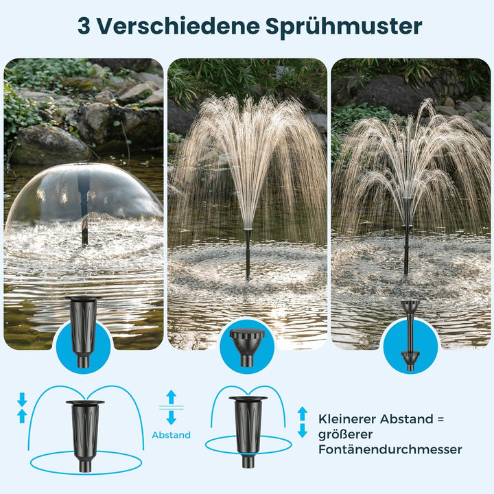 Biling 50W Solarbrunnen für Draussen mit 3 Düsen, 2100L/H Solar Springbrunnen für Aussen Grosse Gart