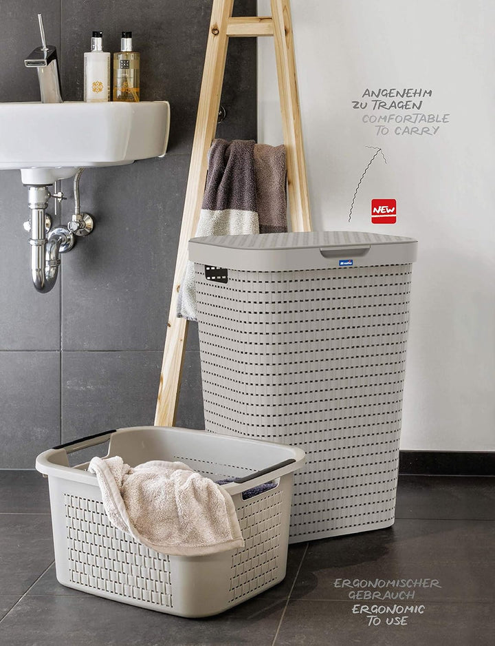 Rotho Country Wäschekorb 3er-Set 55 L Wäschesammler mit Deckel Anthrazit | Wäschekorb mit Deckel, La