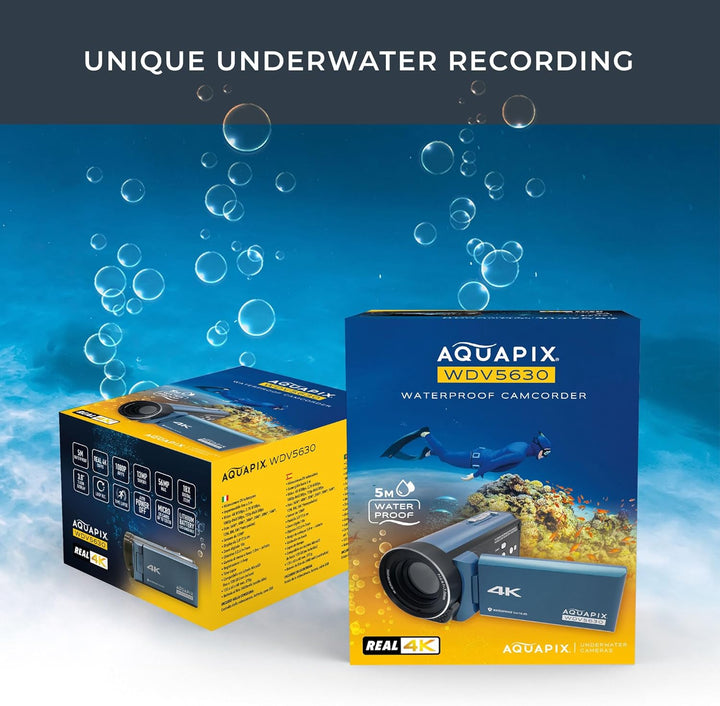 Aquapix WDV5630 Unterwasser-Camcorder, Echtes 4K-Video, Bis zu 56MP, 18x Digital-Zoom, 3" Display, B