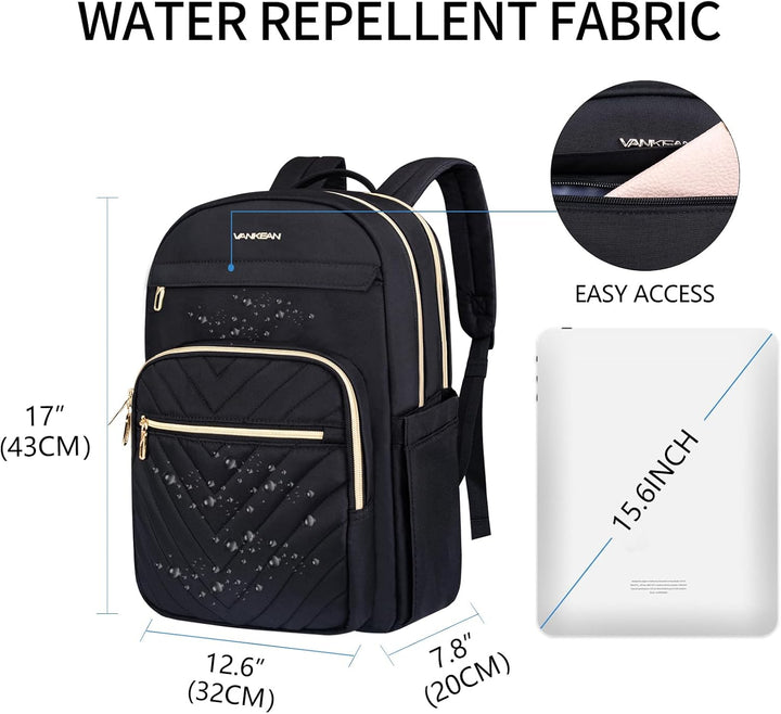 VANKEAN 15.6 Zoll Laptop Rucksack Damen, Schulrucksack wasserdicht Damen Herren Arbeitstasche mit US