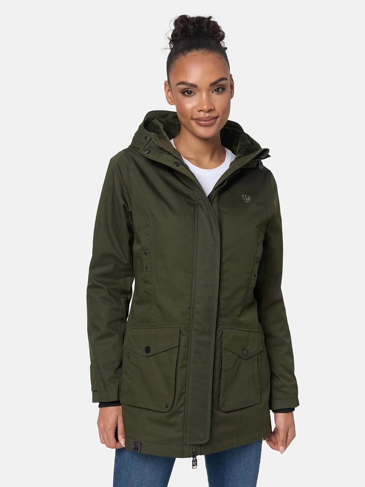 Navahoo Damen Übergangsjacke warmer Kurzmantel Regenjacke wasserdicht mit Kapuze Brinjaa XS-XXL XS D