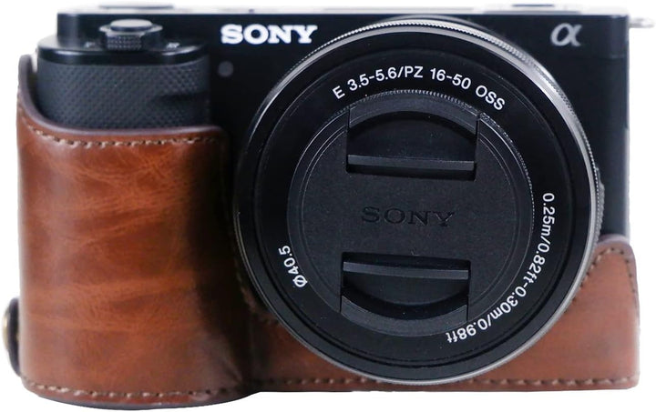 Rieibi ZVE10 Hülle - Qualität PU Leder Hülle für Sony ZV-E10 spiegellose Digitalkamera - Griff Schut