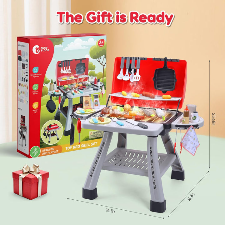 CUTE STONE Kinder BBQ Grill Spielzeug, Küche Spielzeug Set, Realistische Rauch BBQ Grill Spielset mi