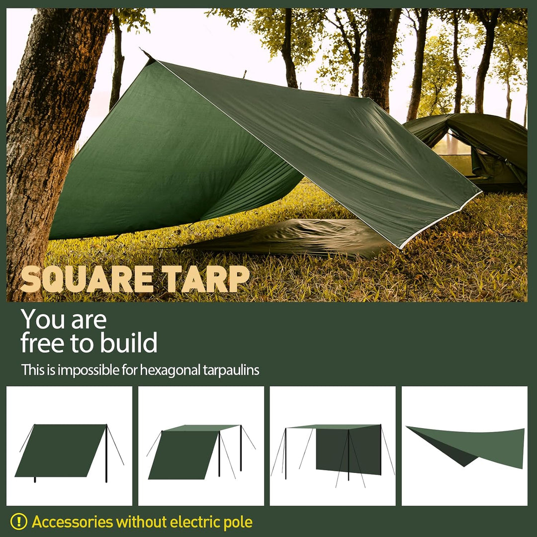 Tarp 3x3/3x5M Wasserdicht, Ultraleicht Camping Zeltplane, Anti-UV Sonnen Regen Schutz Schnee, mit Ös