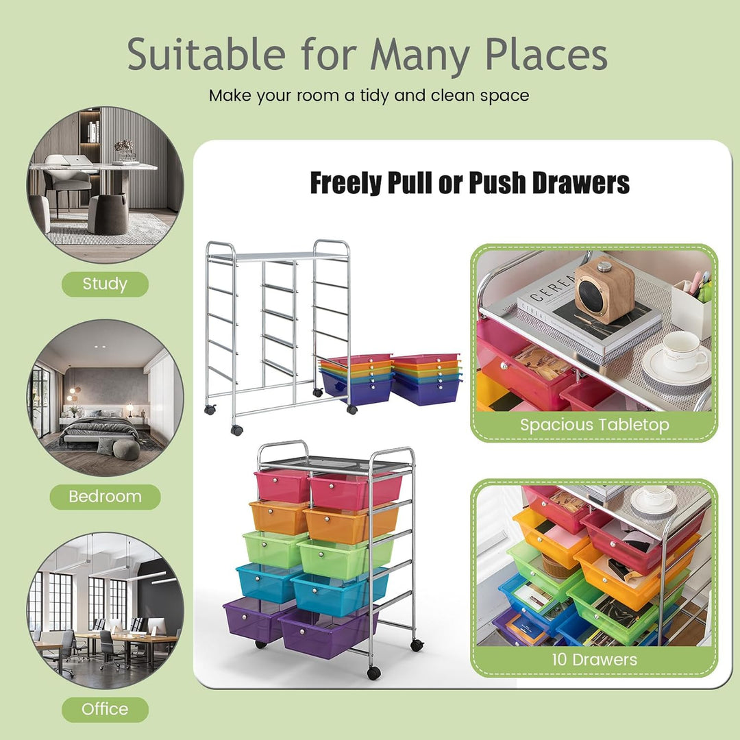 Rollwagen mit 10/15 Schubladen stapelbar, Badrollwagen Rollcontainer mit Metallrahmen, Allzweckwagen