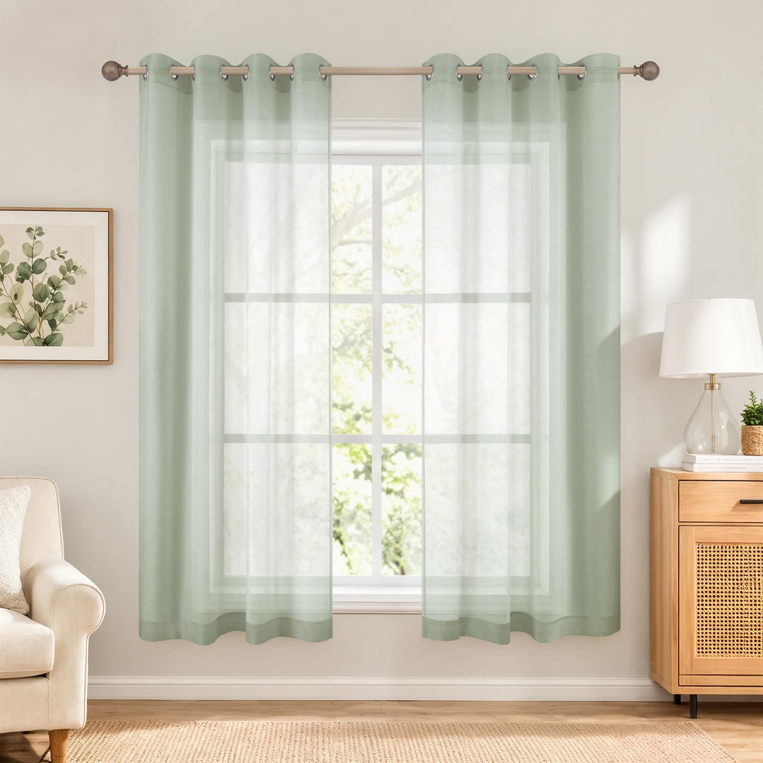 KOUFALL Badezimmer-Fenstervorhänge, kurz, klein, durchscheinend, Salbeigrün, 114 cm Länge H114.3 x B