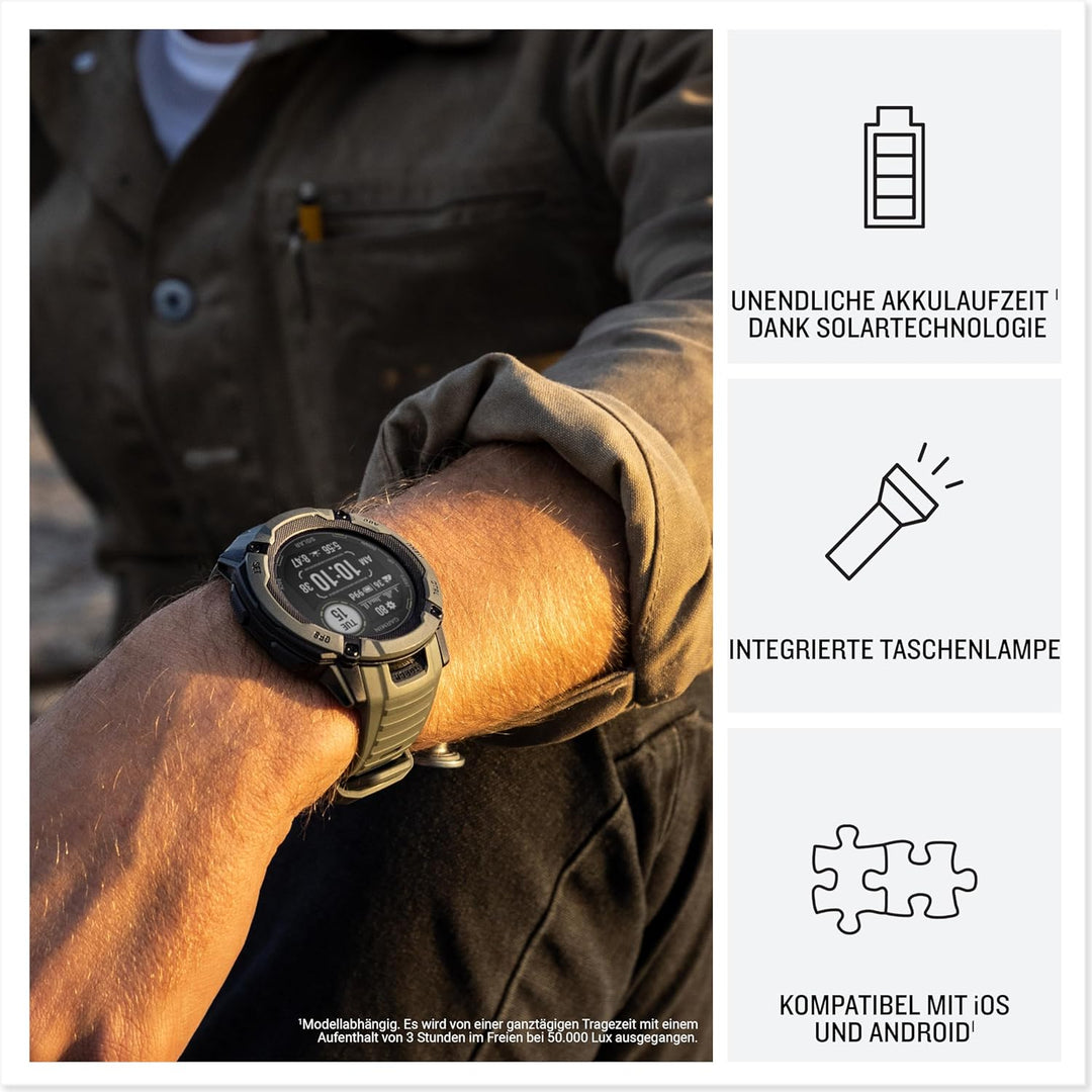 Garmin Instinct 2X Solar – GPS-Smartwatch mit unendlicher Akkulaufzeit im Smartwatch-Modus, über 40