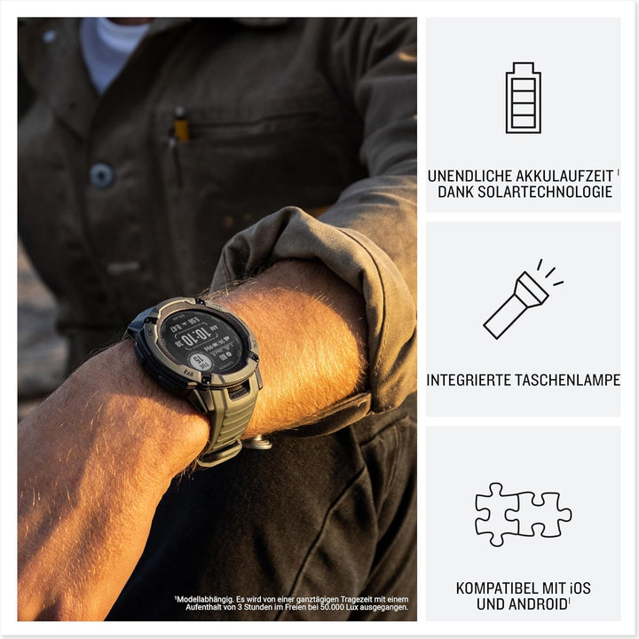 Garmin Instinct 2X Solar – GPS-Smartwatch mit unendlicher Akkulaufzeit im Smartwatch-Modus, über 40