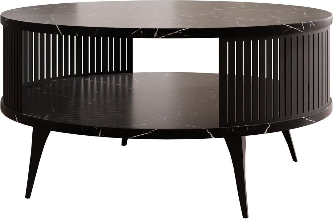 Mirjan24 Couchtisch mit Ablage Rajkon, Runde Form, Metallbeine, Kaffeetisch, Wohnzimmertische, Beist