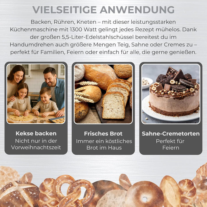 Syntrox Germany Küchenmaschine Zosma Fleischwolf & Mixer, Vielseitige Küchenmaschine, Platzsparende