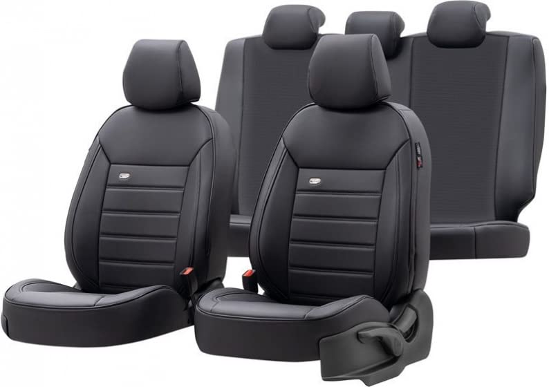 Universelle Voll-Leder Sitzbezüge 'Premium' Schwarz - 11-Teilig- - kompatibel mit Side-Airbags, Schw