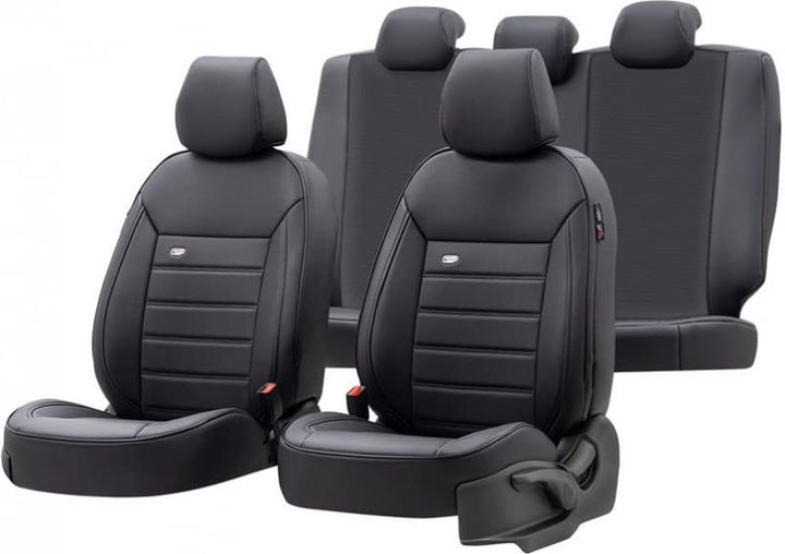 Universelle Voll-Leder Sitzbezüge 'Premium' Schwarz - 11-Teilig- - kompatibel mit Side-Airbags, Schw