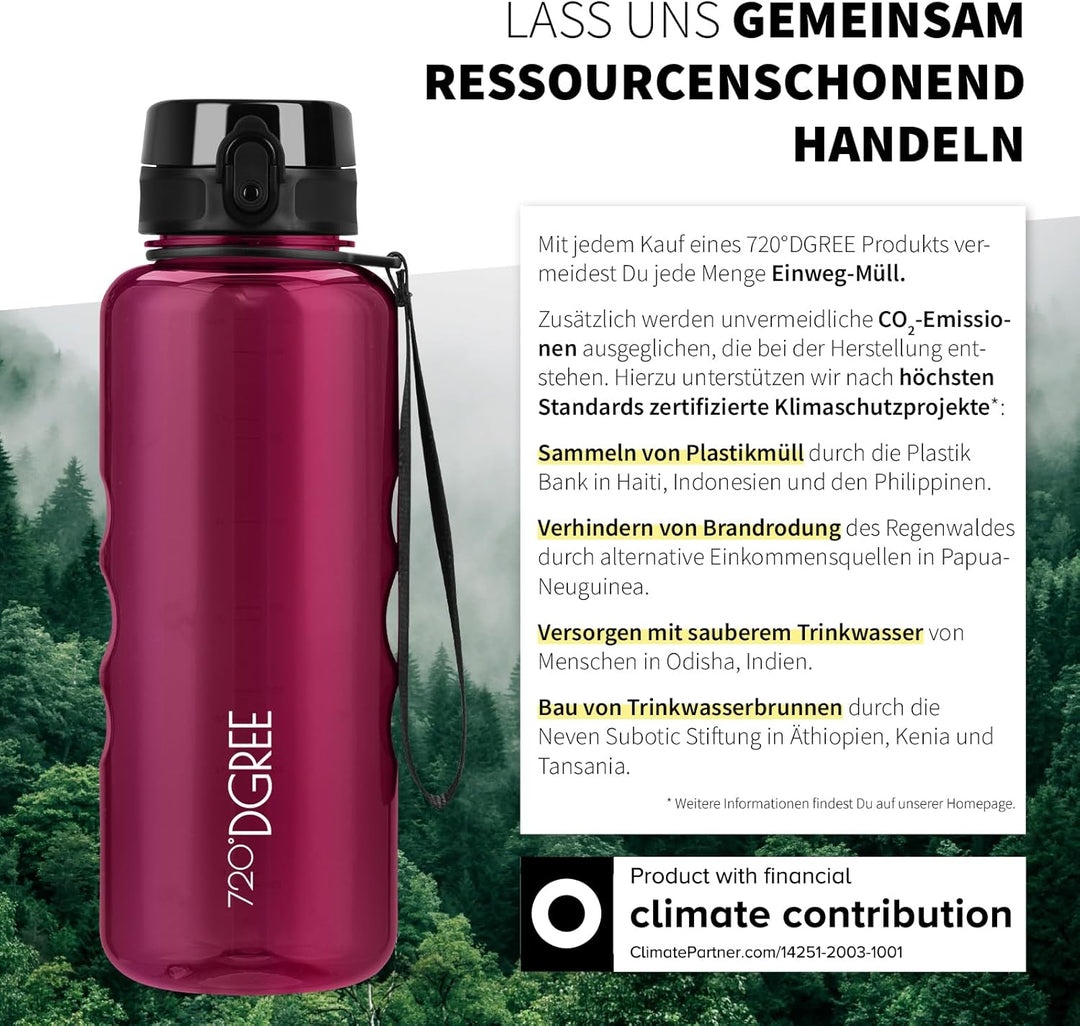 720°DGREE Trinkflasche 1,5l “uberBottle“ crystalClear +Sieb - BPA-Frei - Wasserflasche für Sport, Gy