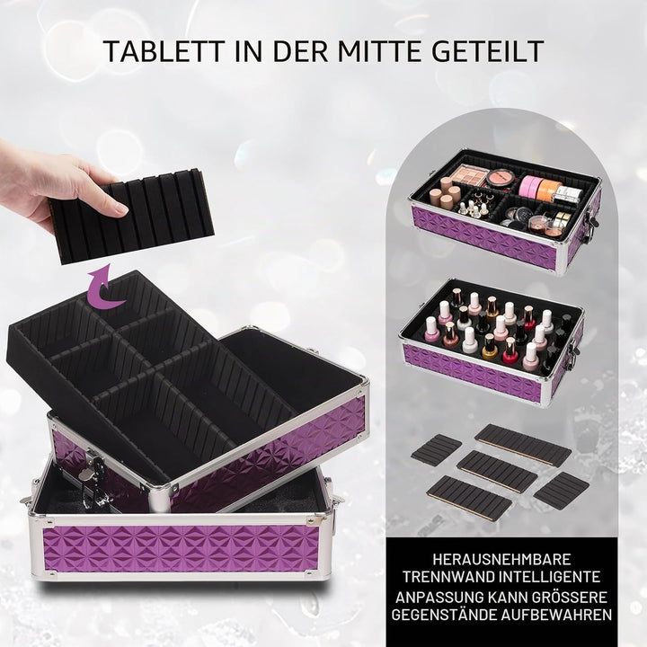 Kosmetikkoffer Trolley, 6-in-1 Schminkkoffer mit Spiegel & Schloss, Grosser Kosmetik Reisekoffer Mak