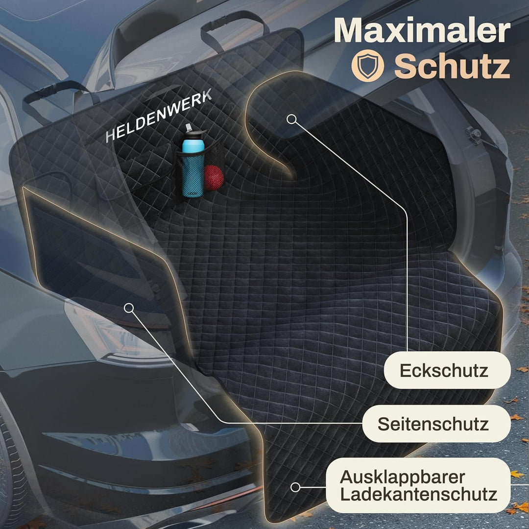 HELDENWERK Kofferraumschutz Hund gesteppt mit Seiten- und Ladekantenschutz I Hundedecke Auto Kofferr