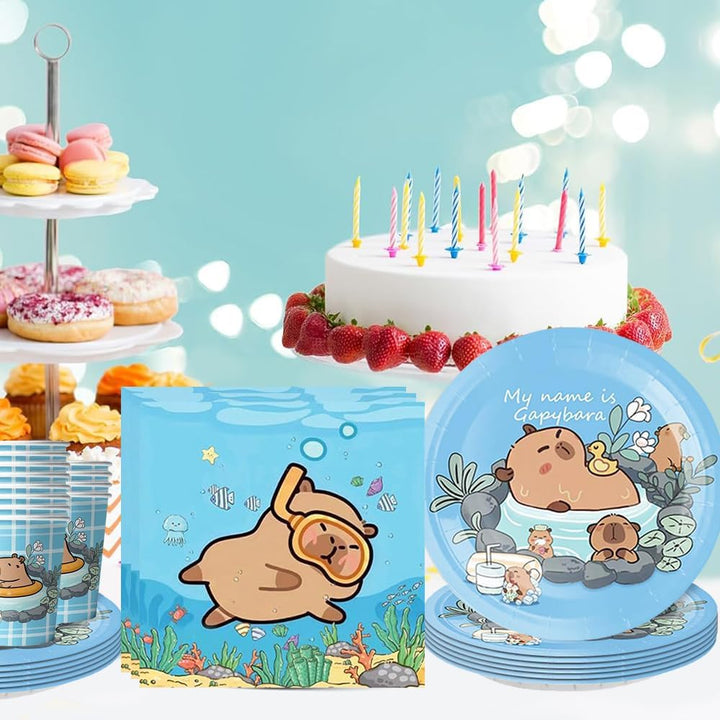 YGCHEN Capybara Partygeschirr Kindergeburtstag Deko Capybara Party Geschirr Geburtstag Pappbecher Pa