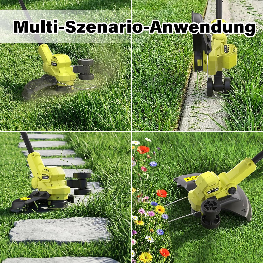 Akku Rasentrimmer,Elektro Rasentrimmer mit 2 X 2.0Ah Akkus und Ladegerätn,Schnittbreite 300mm Freisc