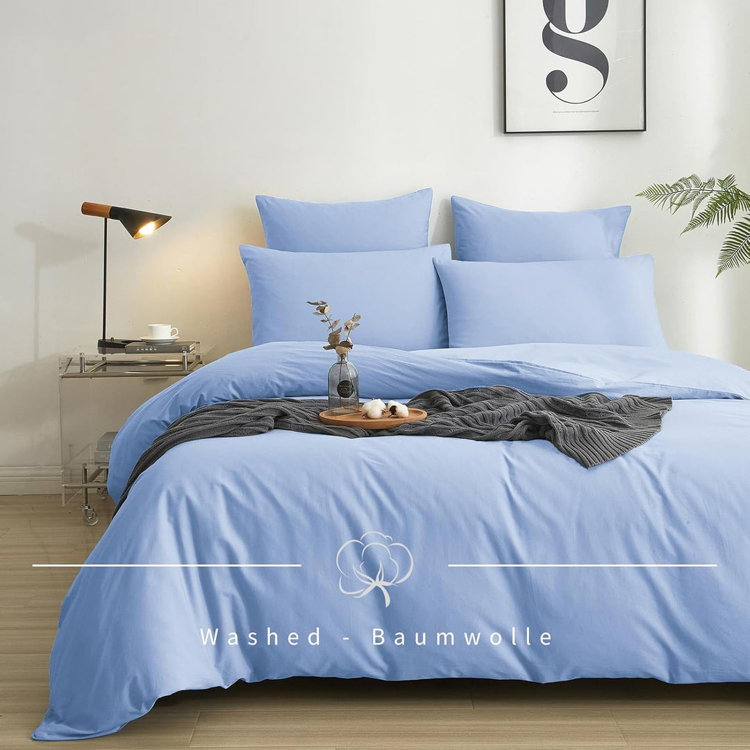 Luowei Bettwäsche 135x200 2tlg Blau Hellblau Himmelblau Einfarbig Uni 1 Bettbezug und 1 80x80 Kissen