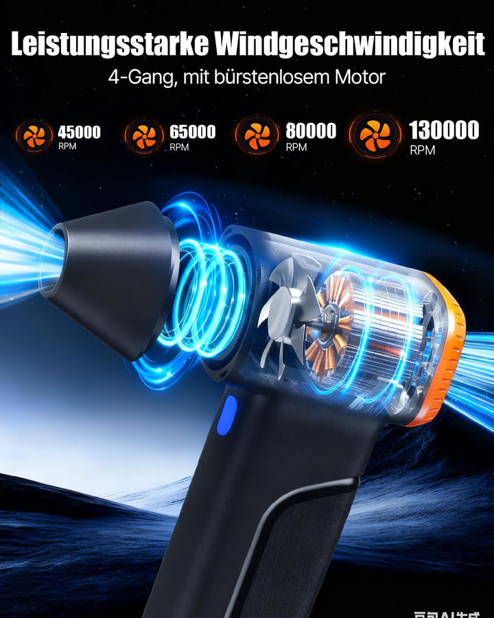 WOWDSGN Elektrischer Staubgebläse Kabellos - Gebläse Akku -130.000 U/min, 4 Geschwindigkeiten, Wiede