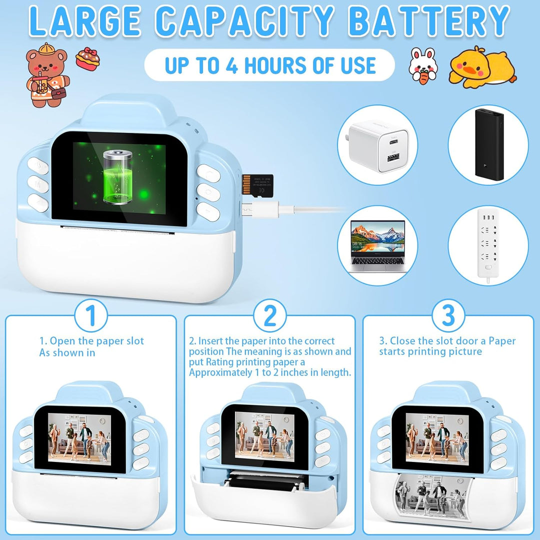 Sofortbildkamera Kinder, 48MP 2.4 Zoll Bildschirm Kinderkamera Sofortbildkamera mit 32G Karte, Druck