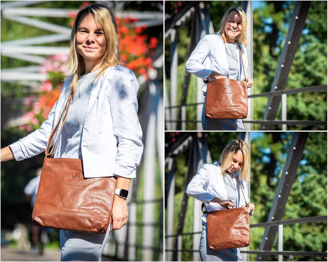 LECONI Schultertasche Damentasche Umhängetasche natur weiche Ledertasche Handtasche Damen Leder 32x2