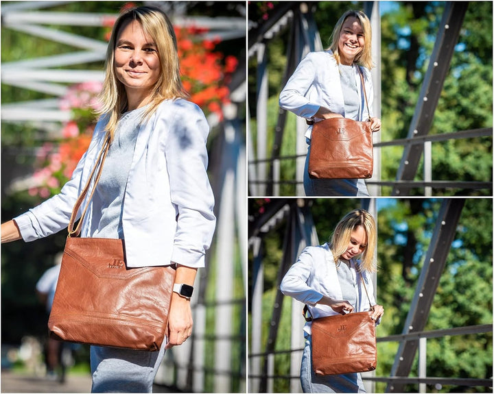 LECONI Schultertasche Damentasche Umhängetasche natur weiche Ledertasche Handtasche Damen Leder 32x2