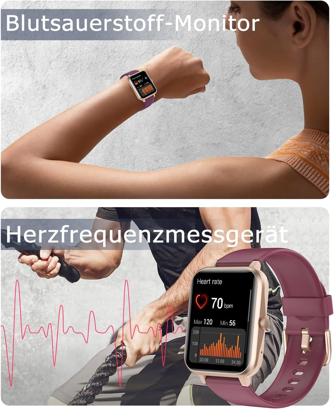 GRV Smartwatch für Damen Herren mit Telefonfunktion,Fitnessuhr mit Herzfrequenzmessung,SpO2,Schrittz