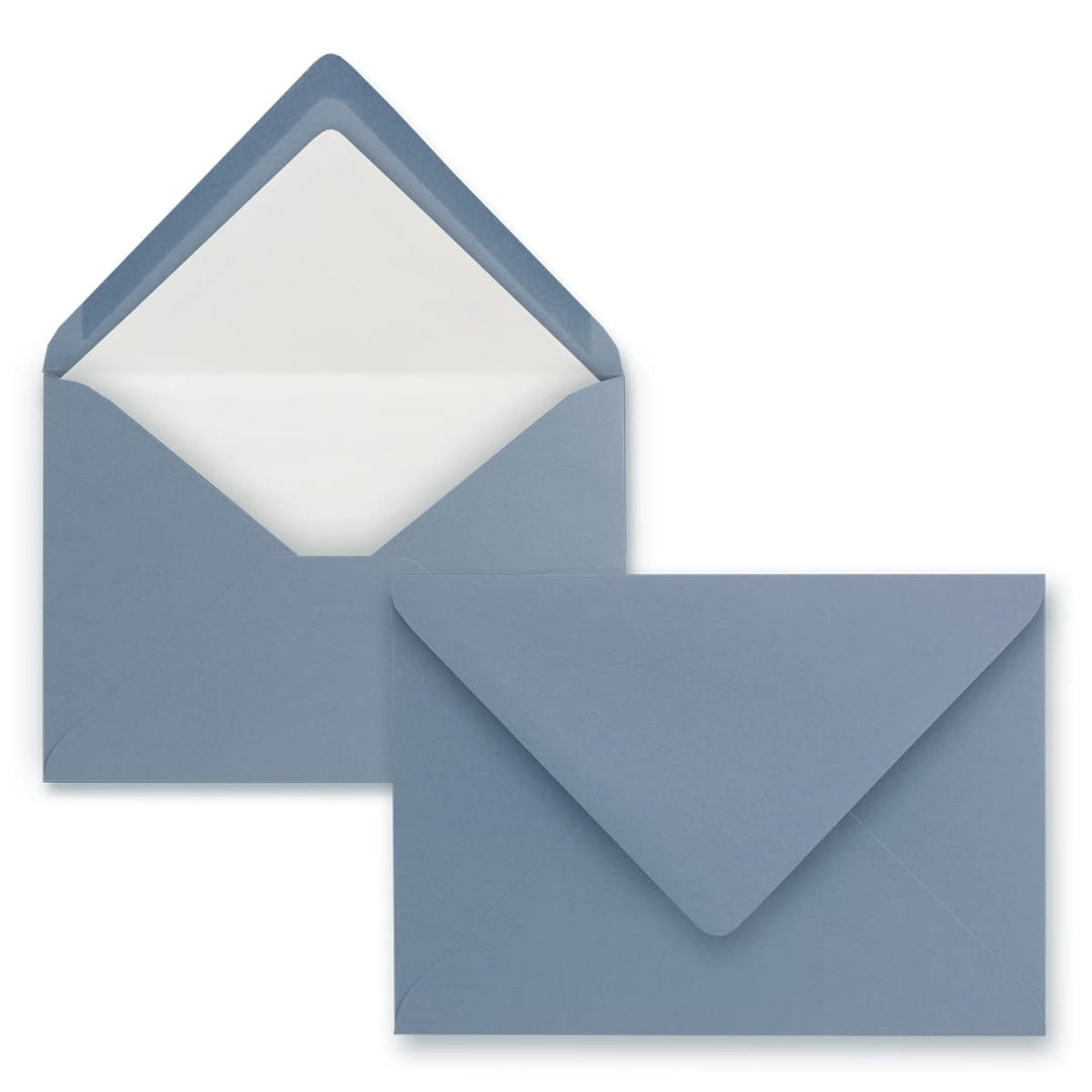 50 Briefumschläge Graublau (Blau) - DIN C6 - gefüttert mit weissem Seidenpapier - 100 g/m² - 11,4 x