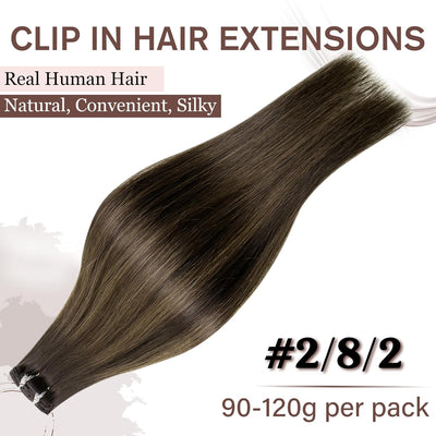 Hetto Echthaar Clip in Extensions Ombre Braun Extensions Clip in Echthaar Remy Clip in Haarverlanger