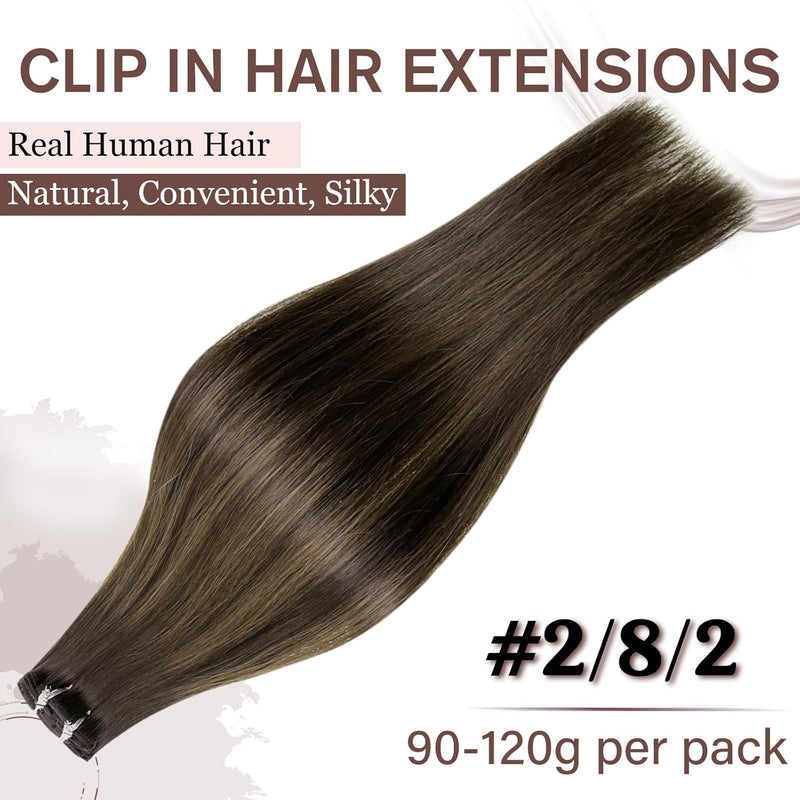 Hetto Echthaar Clip in Extensions Ombre Braun Extensions Clip in Echthaar Remy Clip in Haarverlanger
