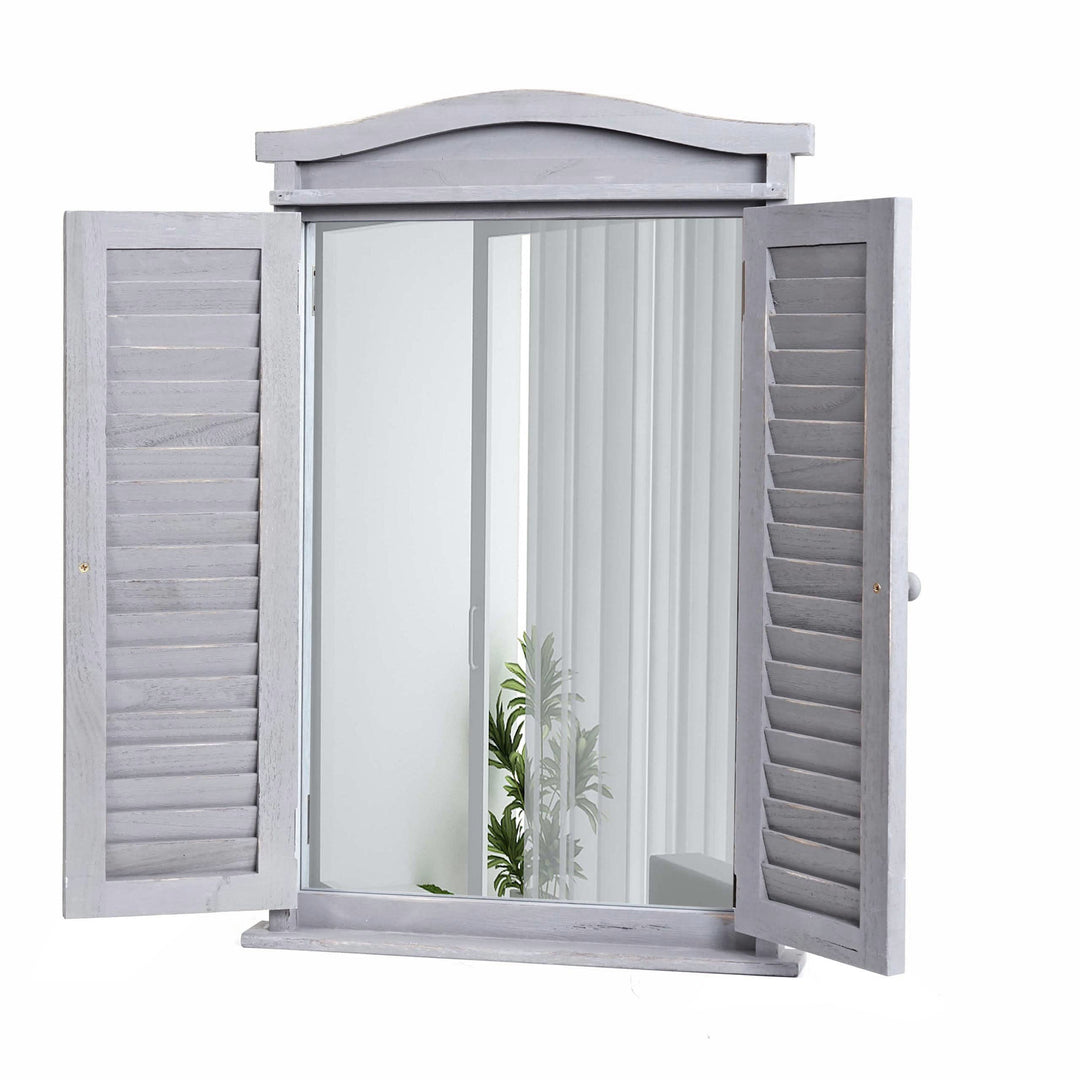 Mendler Wandspiegel Badspiegel Badezimmer Spiegelfenster mit Fensterläden, 71x46x5cm - Shabby grau,