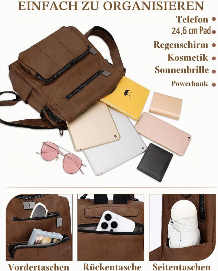 RAVUO Damen Rucksack,PU Leder Rucksack Mode Rucksäcke Rucksackhandtaschen Schulrucksäcke Reise Daypa