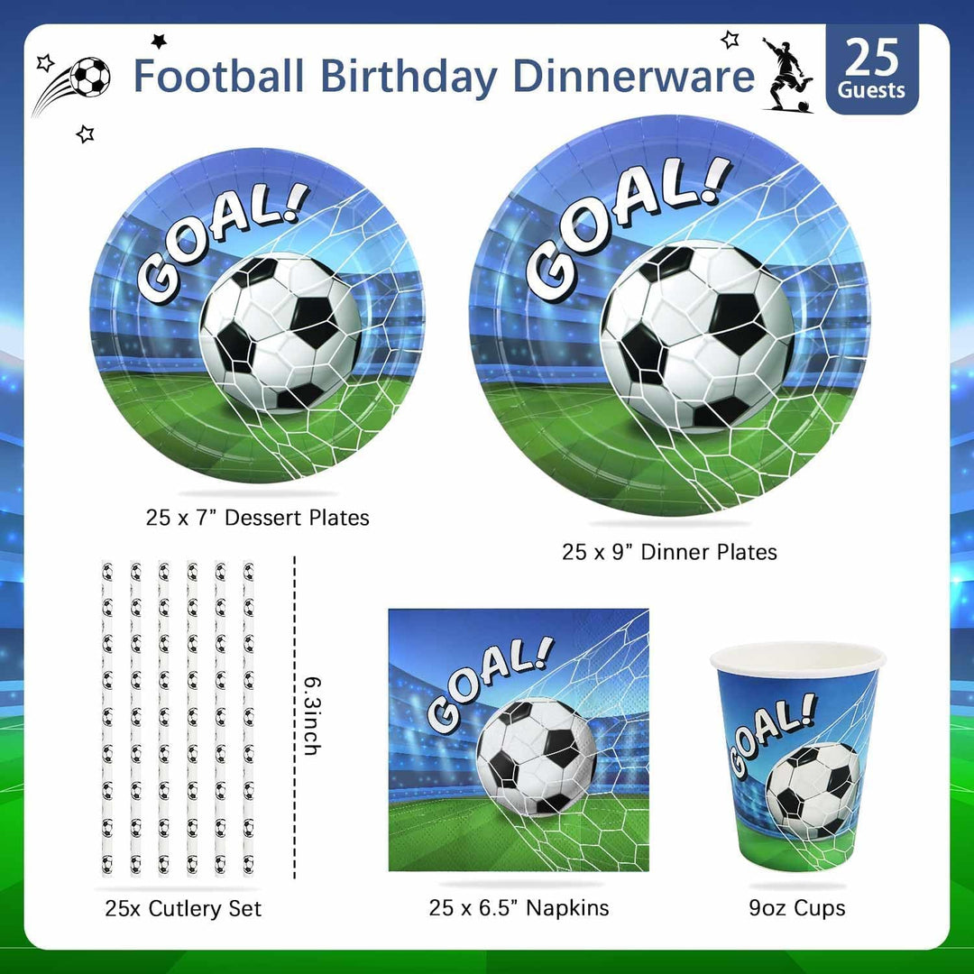Fussball Deko Geburtstag Kinder Partygeschirr Set, 125 Stück Pappteller Kindergeburtstag Fussball Be