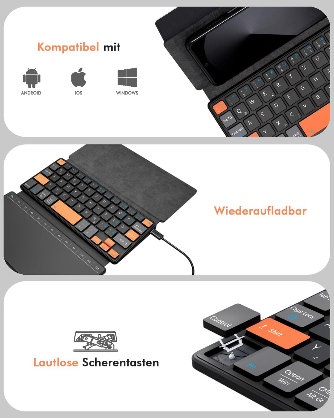 Doohoeek Mini Tastatur mit Trackpad für Handy/Tablets, Dual Bluetooth Tragbare Funktastatur, Kabello