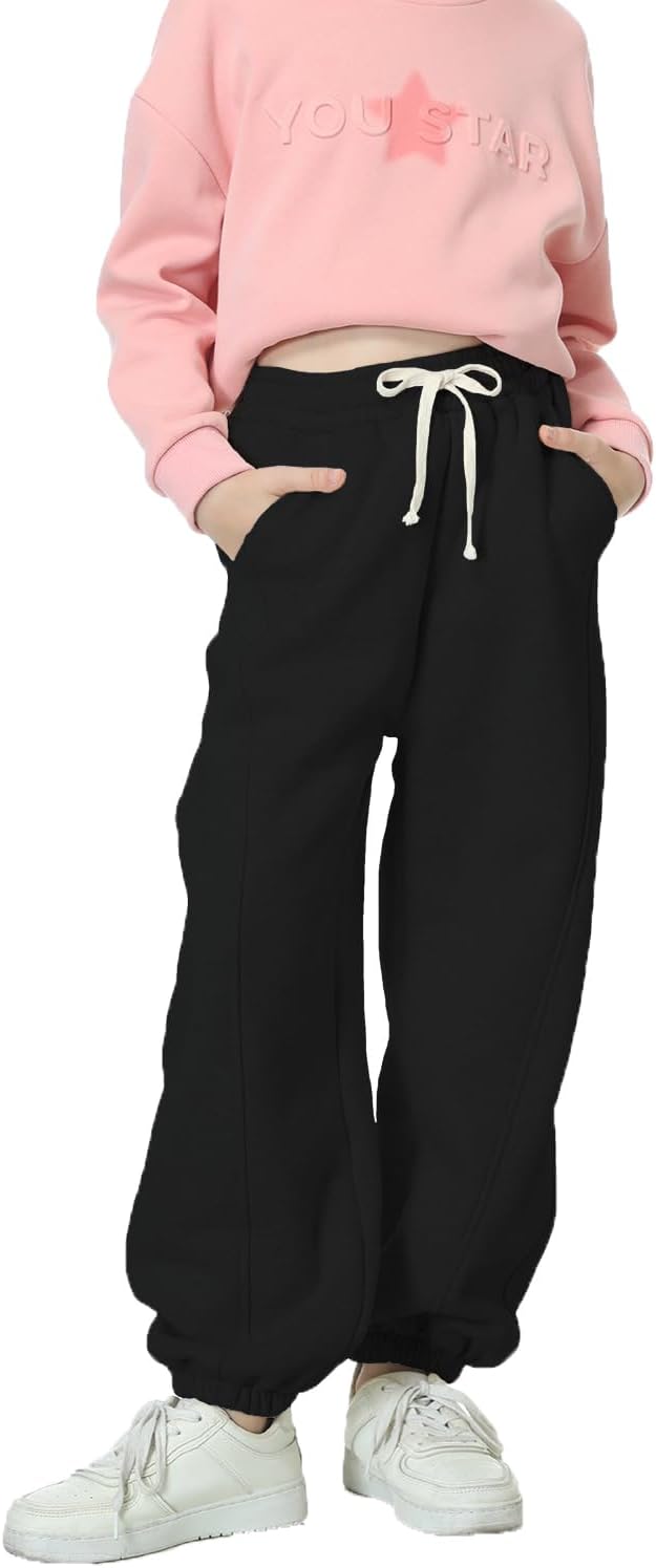Rolanko Jogging Hose für Mädchen, Baumwoll Fleece Sport Joggers Trainingsanzug mit Mehreren Taschen