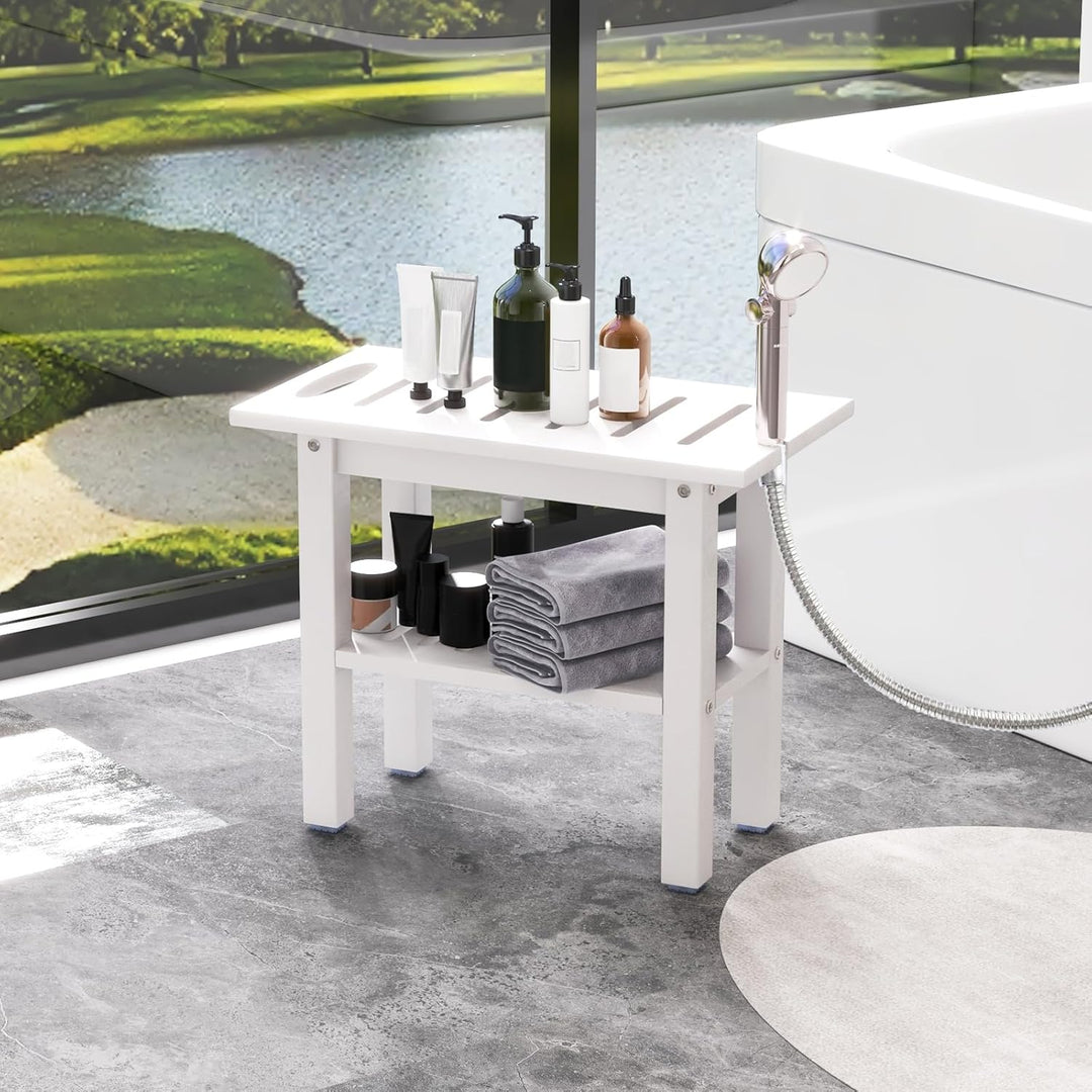 COSTWAY Duschbank Bad, Badhocker wasserdicht mit Griff & Ablagefach, Duschhocker bis 150 kg Belastba