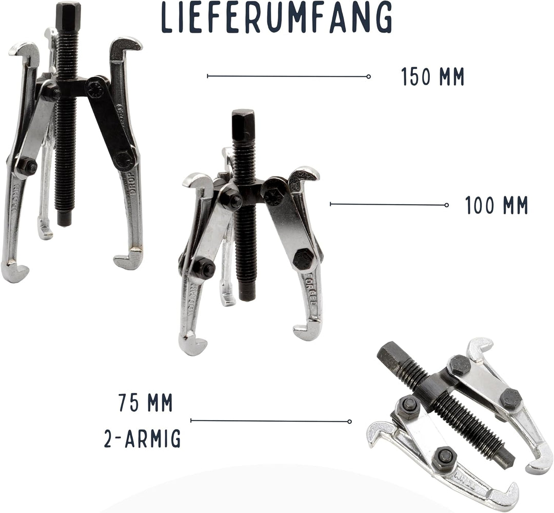 Abzieher Werkzeug Lager Set 75mm 100mm 150mm Lagerabzieher Profi 3-armig + 2-armig innen aussen Lage