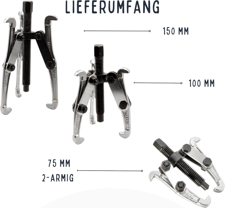 Abzieher Werkzeug Lager Set 75mm 100mm 150mm Lagerabzieher Profi 3-armig + 2-armig innen aussen Lage