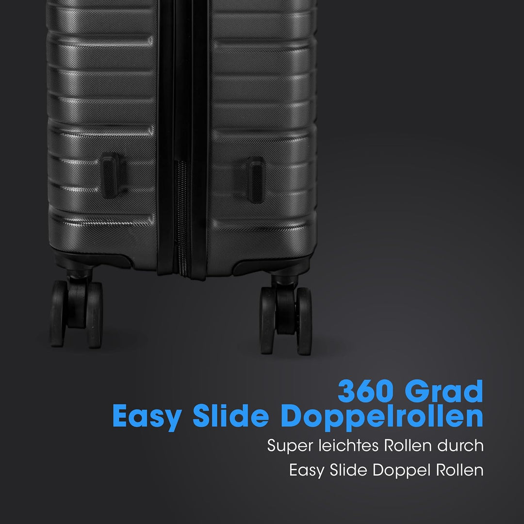 StahlHaus® Hartschalen Koffer 3er Set M + L + XL Reisekoffer – Rollkoffer Schwarz Luxe – 4 Rollen TS