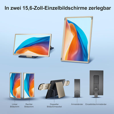 15.6" Laptop Monitor Erweiterung, 120% sRGB Laptop Screen Extender with 235° Rotation, 1080P Laptop