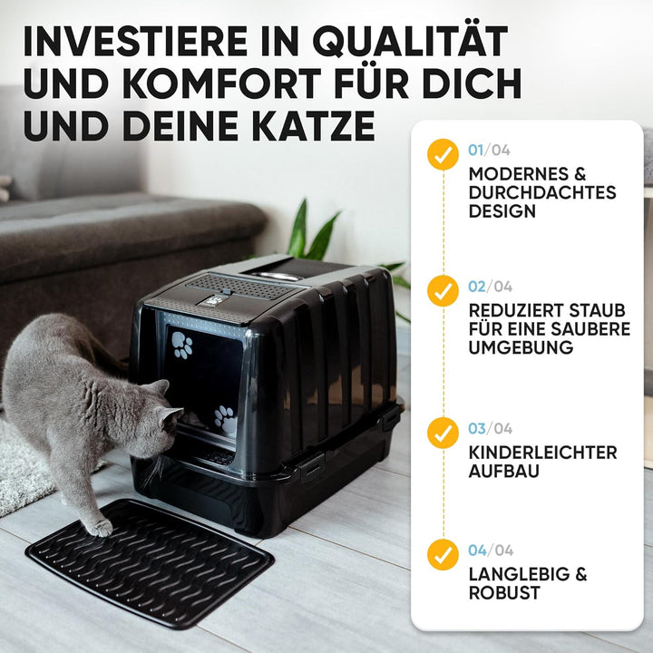 CROPLAS Katzenklo mit Deckel und Aktivkohlefilter + [ Katzenklo Matte ] + [ Katzenklo Schaufel ] - K