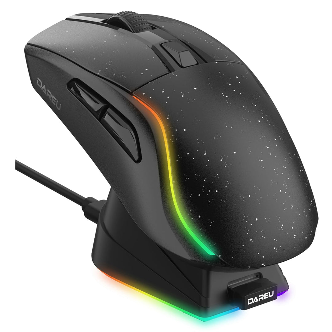 DAREU A950 Gaming Mouse mit RGB Magnetic Ladestation, 88 g Leichte, Programmierbare Tri-Mode Gamer M