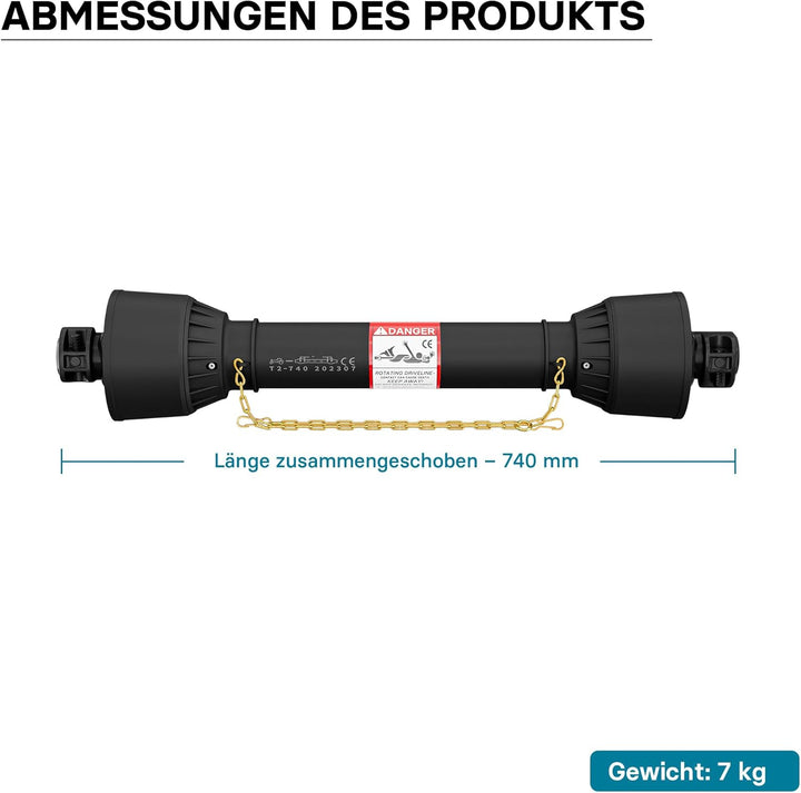 Wiltec Zapfwelle T2 Gelenkwelle 740-960mm 270Nm 540U/min, PTO-Shaft, 23kW (31PS), 2X 1 3/8" 6 Zähne