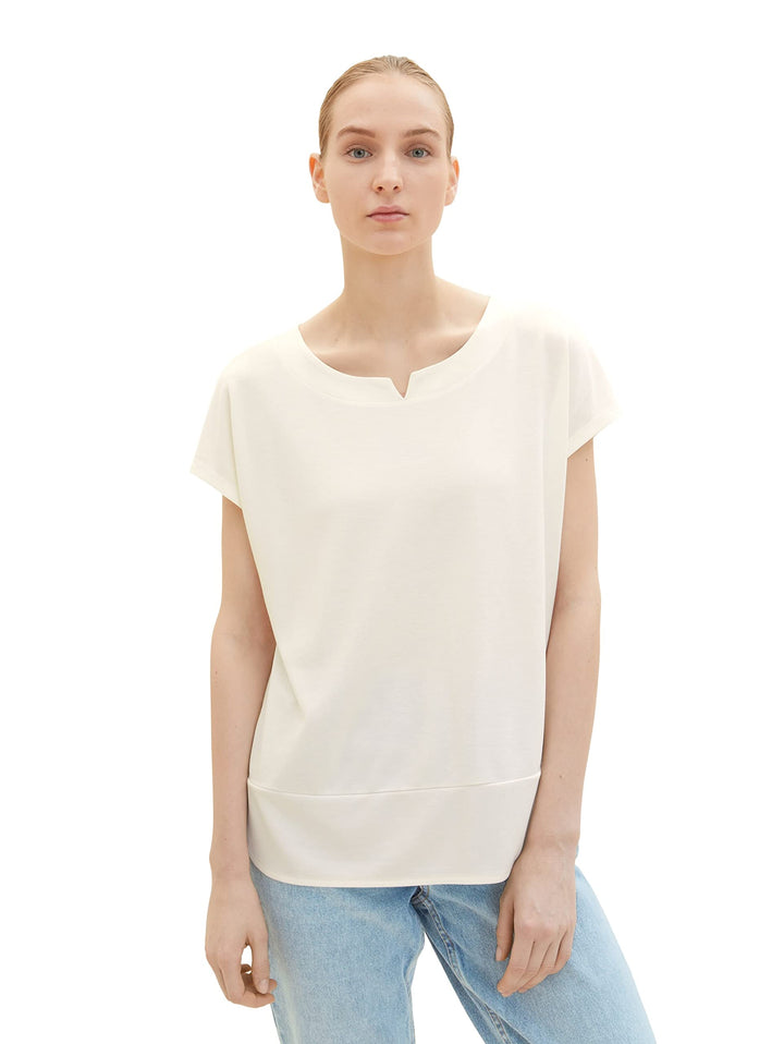 TOM TAILOR Damen T-Shirt aus Viskose im Blusen-Style XXS 10315 - Whisper White, XXS 10315 - Whisper
