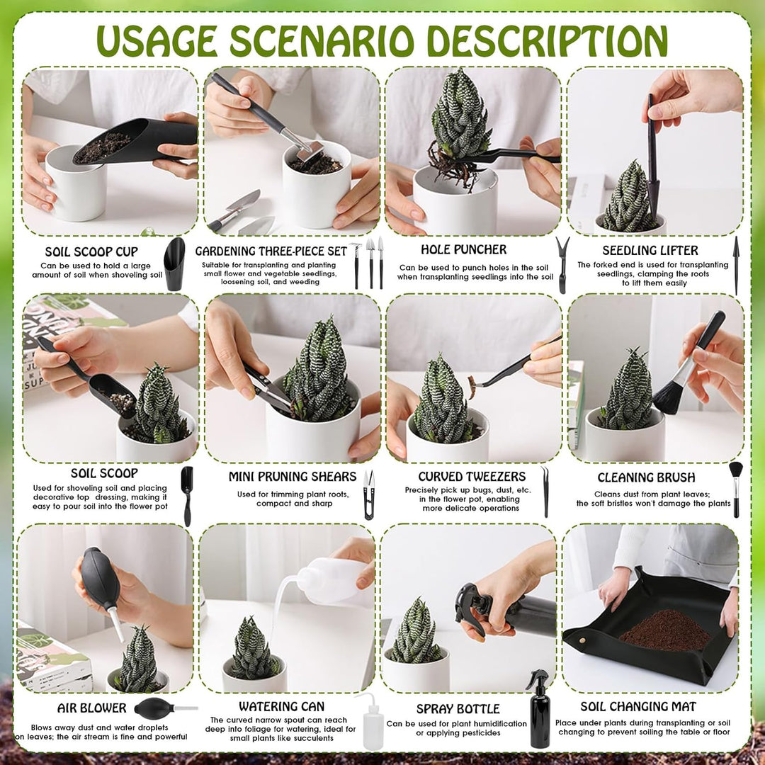 Bonsai Werkzeug Set 16-teilig Gartenwerkzeug für Zimmerpflanzen, Bonsai &amp; Sukkulenten – Ideal für Zu