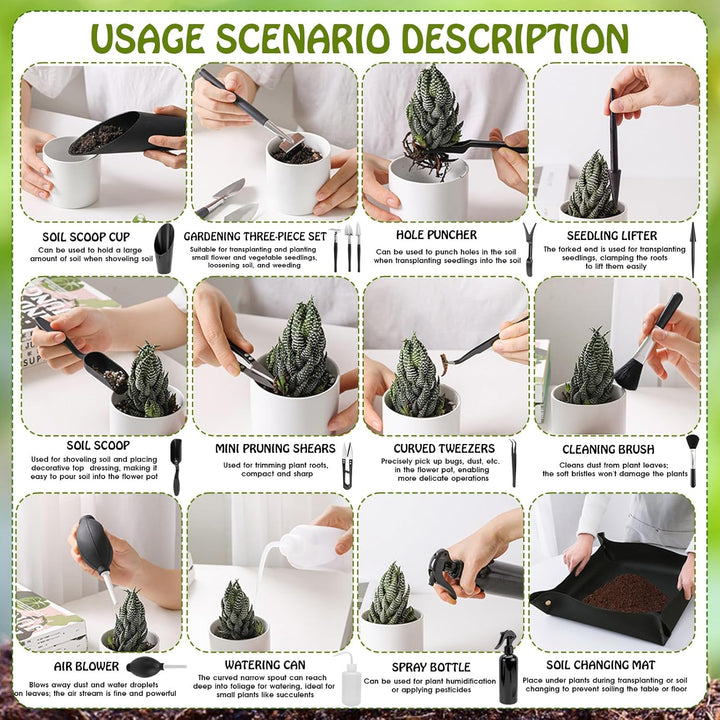 Bonsai Werkzeug Set 16-teilig Gartenwerkzeug für Zimmerpflanzen, Bonsai &amp; Sukkulenten – Ideal für Zu