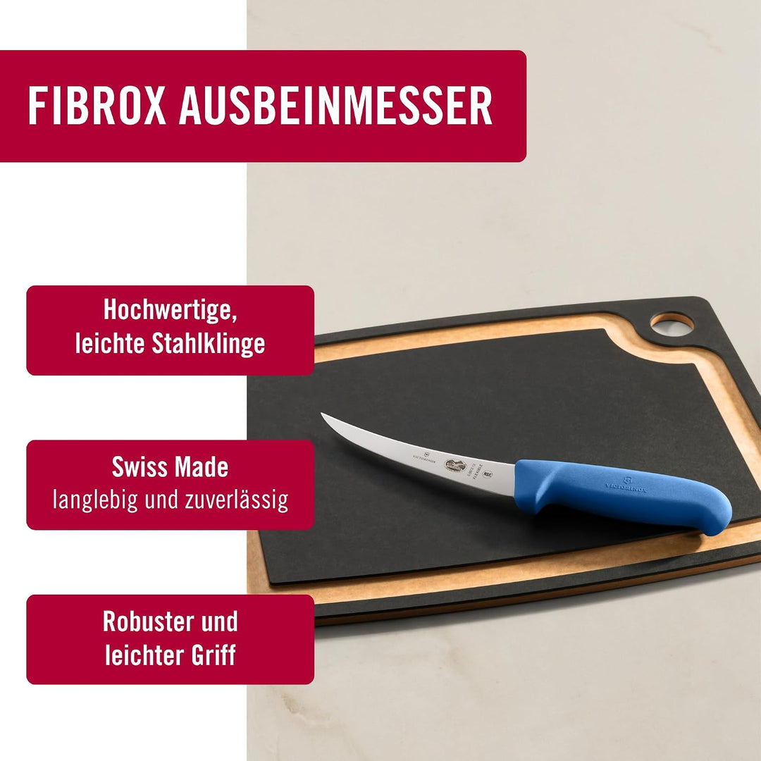 Victorinox Fibrox Ausbeinmesser, Scharfes Küchenmesser für Fleisch und Fisch, 12 cm, Gebogene Klinge