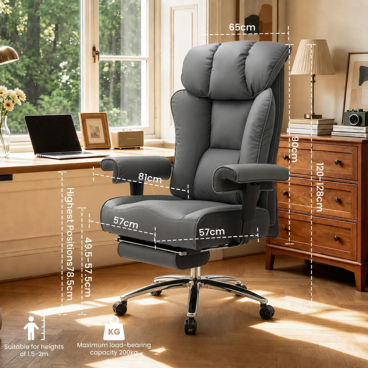 Efomao Bürostuhl, Executivesessel PU-Leder mit Integrierter Lendenwirbelstütze, Ergonomischer Chefse