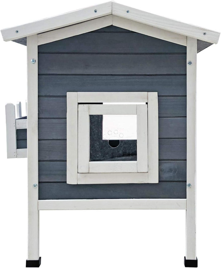 Wiltec Wetterfestes Katzenhaus 73,5 x 48 x 104,5 cm aus Holz, Katzenhütte Outdoor, Lodge Katzenhöhle