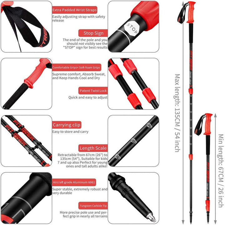 FitTrek Wanderstöcke - Trekkingstöcke - Walking Stöcke Teleskop - Nordic Walking Stock Verstellbar L